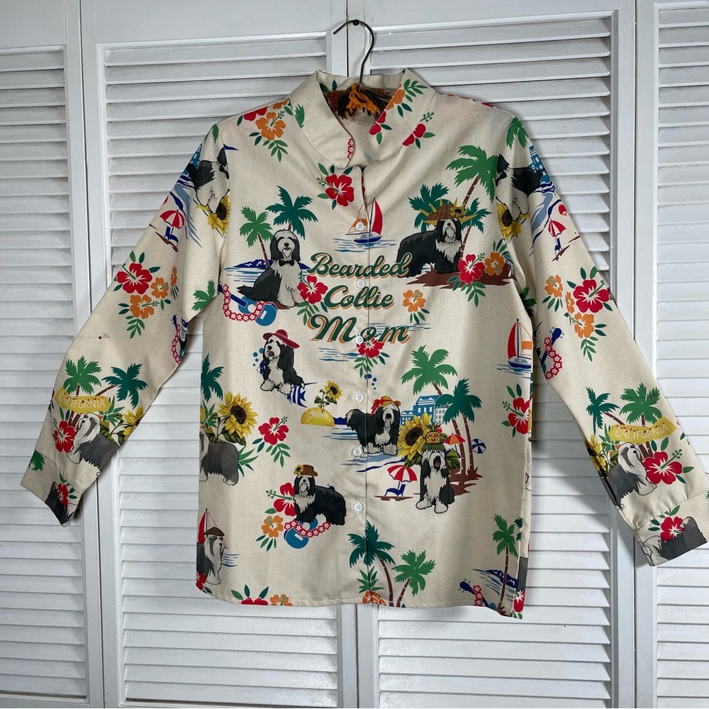 Bearded Collie Mom Hawaiian Shirt 🌺 Dog Lover Tropical Print Button Down L‎